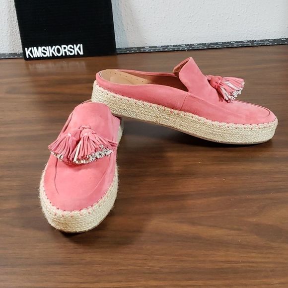 Gentle Souls Rory 7.5 M Suede‎ Leather Pink Espadrille Mule Shoes Tassels - Picture 1 of 8